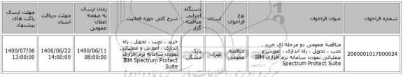 مناقصه عمومی دو مرحله ای خرید ، نصب ، تحویل ، راه اندازی ، آموزش و عملیاتی نمودن سامانه نرم افزاری  IBM Spectrum Protect Suite 