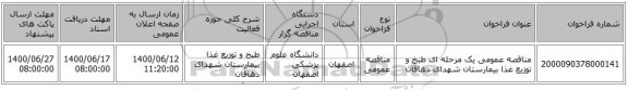 مناقصه عمومی یک مرحله ای طبخ و توزیع غذا بیمارستان شهدای دهاقان