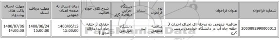 مناقصه عمومی دو مرحله ای اجرای احداث 3 حلقه چاه آب در دانشگاه خوارزمی پردیس کرج