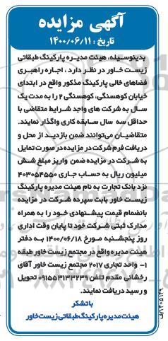 مزایده اجاره راهبری فضاهای خالی پارکینگ 