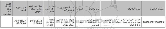 فراخوان ارزیابی کیفی خدمات خودرویی  مورد نیاز ستاد تهران شرکت نفت مناطق مرکزی ایران