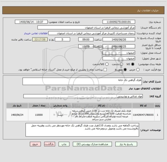 استعلام ظرف گیاهی تک خانه 