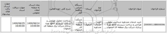 خرید خدمات مشاوره شناخت، تحلیل، طراحی و ساخت سیستم جامع بهره برداری شرکت برق منطقه ای اصفهان