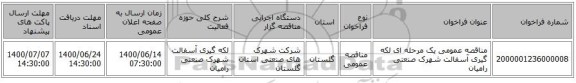 مناقصه عمومی یک مرحله ای لکه گیری آسفالت شهرک صنعتی رامیان
