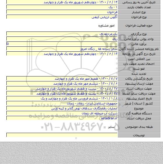 عملیات رفتارنگاری سدهای تهم، گلابر و کینه ورس