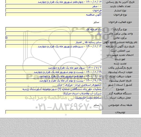 عملیات حفر چاه دستگاهی شماره (۲) شهر مامونیه شهرستان زرندیه