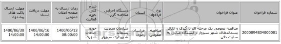مناقصه عمومی یک مرحله ای بارگیری و انقال پسماندهای شهر سبزوار از ایستگاه میانی به سایت دفن 