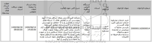 خرید خدمات مشاوره خدمات تشکیل اکیپ های گشت و بازرسی منابع آب زیرزمینی در محدوده شهرستانهای سنندج-سقز-مریوان و کامیاران