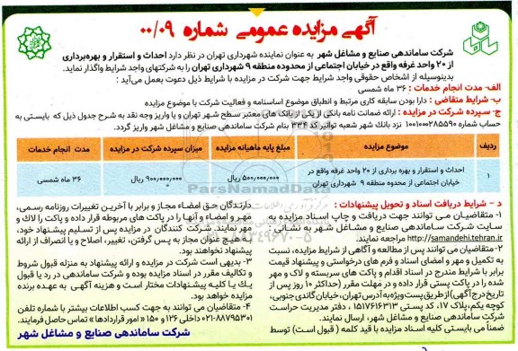 مزایده احداث و استقرار و بهره برداری از 20 واحد غرفه 