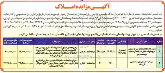 مزایده املاک 