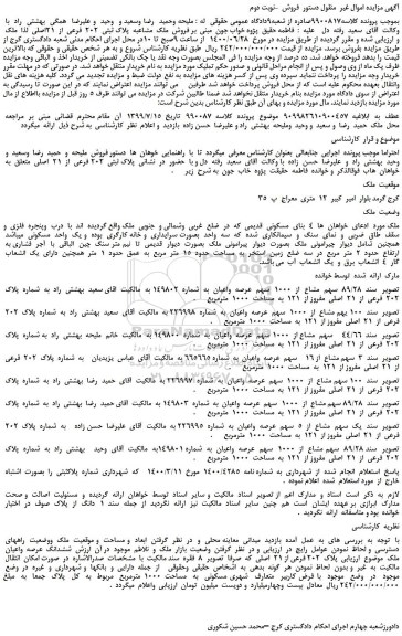 مزایده،مزایده فروش  ملک  مشاعبه  پلاک ثبتی  202  فرعی  از  21اصلی  