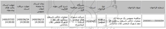 مناقصه عمومی یک مرحله ای عملیات خاکی تاسطح سابگرید فاز دوم شهرک صنعتی ثلاث باباجانی