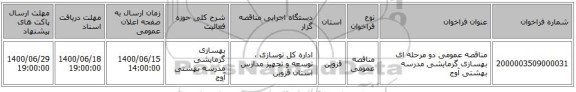 مناقصه عمومی دو مرحله ای بهسازی گرمایشی مدرسه بهشتی آوج 