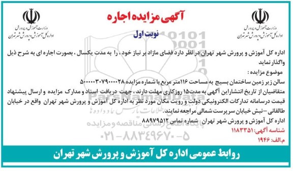مزایده فضای مازاد بر نیاز