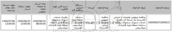 مناقصه عمومی همزمان با ارزیابی (فشرده) یک مرحله ای راهبری خدمات شهری سایتهای پنجگانه در سازمان منطقه ویژه اقتصادی پتروشیمی