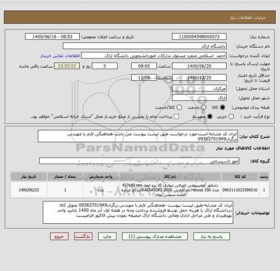 استعلام ایران کد مشابه است-مورد درخواست طبق لیست پیوست می باشد-هماهنگی لازم با مهندس زرگران09363701949