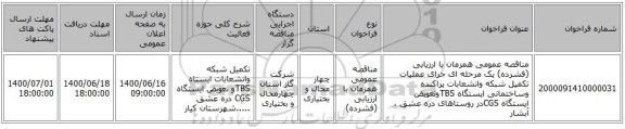 مناقصه عمومی همزمان با ارزیابی (فشرده) یک مرحله ای جرای عملیات تکمیل شبکه وانشعابات پراکنده وساختمانی ایستگاه TBSوتعویض ایستگاه CGSدر روستاهای دره عشق ، آبشار
