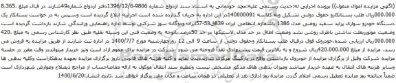 آگهی مزایده یک دستگاه خودرو سواری پراید