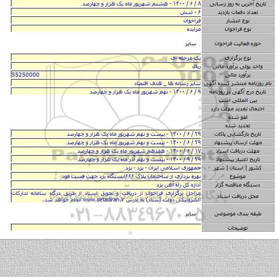 بهره برداری از ساختمان پلاک ۶۶۶ایستگاه یزد جهت فست فود