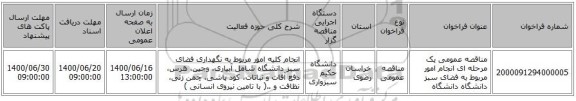 مناقصه عمومی یک مرحله ای انجام امور مربوط به فضای سبز دانشگاه دانشگاه