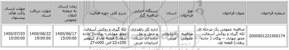 مناقصه عمومی یک مرحله ای لکه گیری و روکش آسفالت محور مهاباد – بوکان ( جاده برهان) قطعه اول 