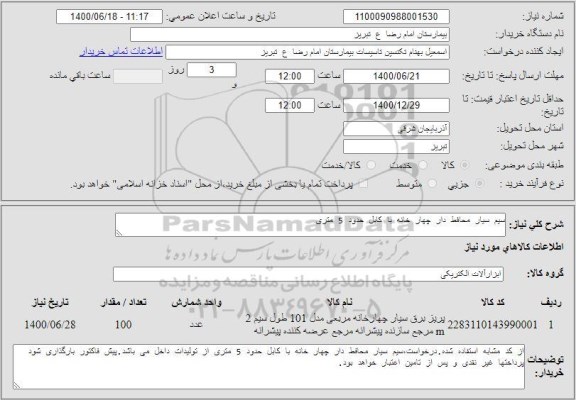 استعلام سیم سیار محافط دار چهار خانه با کابل حدود 5 متری 