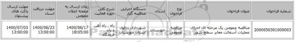 مناقصه عمومی یک مرحله ای اجرای عملیات آسفالت معابر سطح شهر