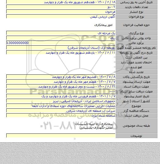 عملیات اجرایی تعمیرات ساختمانهای حوزه ستادی و ادارات تابعه