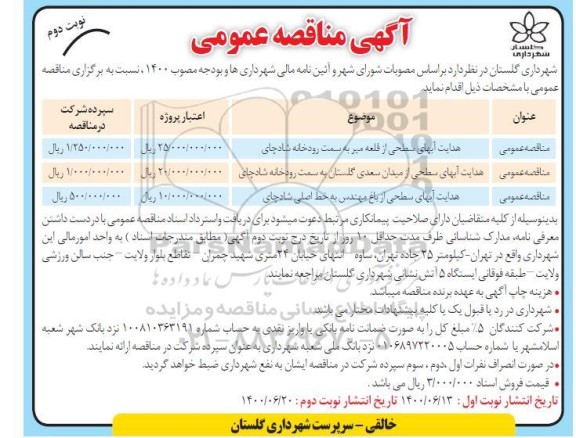 مناقصه، مناقصه هدایت آبهای سطحی ... نوبت دوم