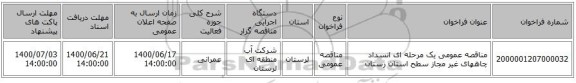 مناقصه عمومی یک مرحله ای انسداد چاههای غیر مجاز سطح استان رستان