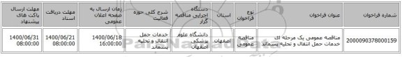 مناقصه عمومی یک مرحله ای خدمات حمل انتقال و تحلیه پسماند