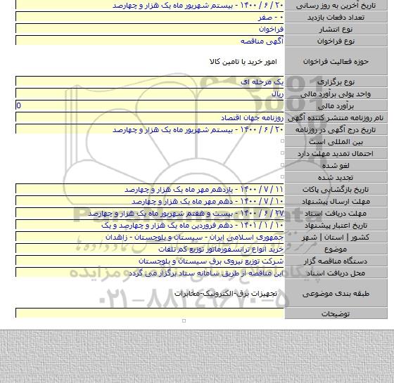 خرید انواع ترانسفورماتور توزیع کم تلفات