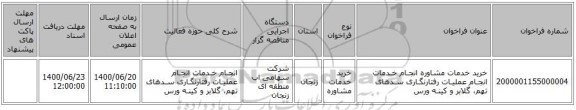 خرید خدمات مشاوره انجـام خـدمات انجـام عملیـات رفتارنگـاری سـدهای تهم، گلابر و کینـه ورس