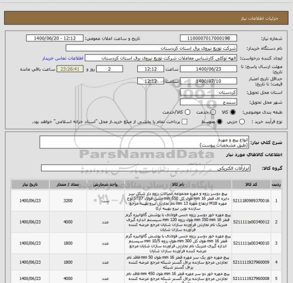 استعلام انواع پیچ و مهره 
(طبق مشخصات پیوست)
