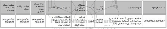 مناقصه عمومی یک مرحله ای اجرای جدولگذاری و آسفالت بخشی از خیابانهای شهرک صنعتی ایلام