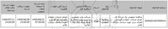 مناقصه عمومی یک مرحله ای انجام خدمات حفظ و نگهداری فضای سبز حوزه ستادی شرکت توانیر