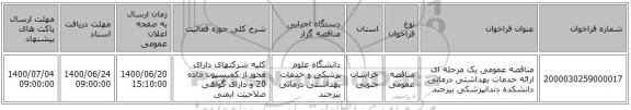 مناقصه عمومی یک مرحله ای ارائه خدمات بهداشتی درمانی دانشکده دندانپزشکی بیرجند