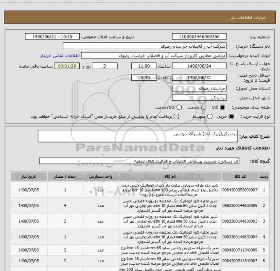 استعلام بردسکن(زیرک آباد)-شیرآلات چدنی