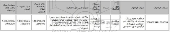 مناقصه عمومی یک مرحله ای واگذاری امو خدماتی شهرداری الیگودرز بصورت حجمی