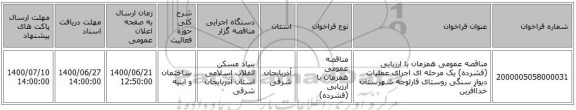 مناقصه عمومی همزمان با ارزیابی (فشرده) یک مرحله ای اجرای عملیات دیوار سنگی روستای قارلوجه شهرستان خداآفرین