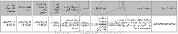 مناقصه عمومی همزمان با ارزیابی (فشرده) یک مرحله ای اجرای جدولگذاری وسنگفرش و دیوار سنگی روستای قشلاق شهرستان مراغه