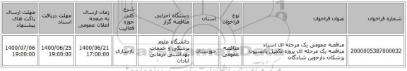 مناقصه عمومی یک مرحله ای اسناد مناقصه یک مرحله ای پروژه تکمیل پانسیون پزشکان دارخوین شادگان