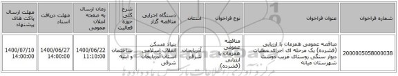 مناقصه عمومی همزمان با ارزیابی (فشرده) یک مرحله ای اجرای عملیات دیوار سنگی روستای غریب دوست شهرستان میانه