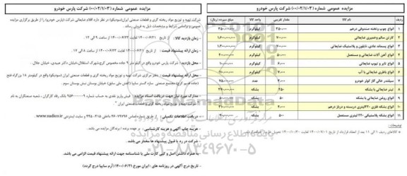 مزایده عمومی، مزایده عمومی فروش اقلام ضایعاتی 