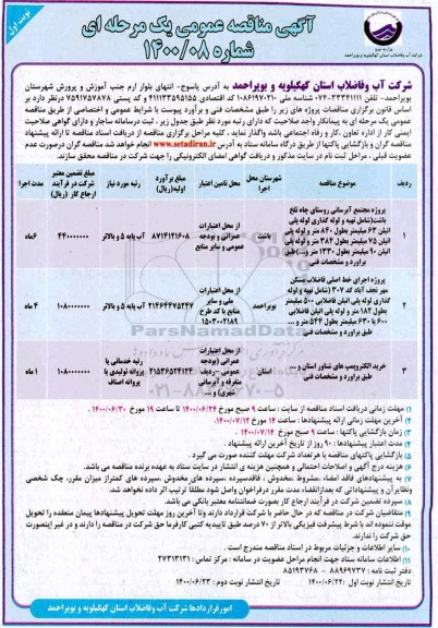 مناقصه پروژه مجتمع آبرسانی روستای و...
