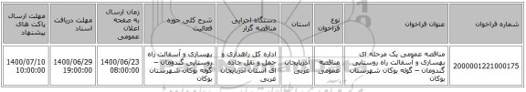 مناقصه عمومی یک مرحله ای بهسازی و آسفالت راه روستایی گندومان – گوله بوکان شهرستان بوکان