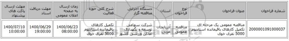 مناقصه عمومی یک مرحله ای تکمیل کارهای باقیمانده استادیوم 5000 نفری خوی 