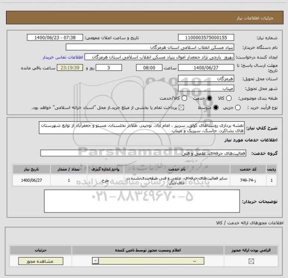 استعلام نقشه برداری روستاهای کولق، سربیر ، امام آباد، توجیدر، طلادر نخلستان، مستو و جعفرآباد از توابع شهرستان های بشاکرد، جاسک، سیریک و میناب   