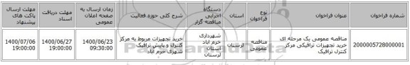 مناقصه عمومی یک مرحله ای خرید تجهیزات ترافیکی مرکز کنترل ترافیک