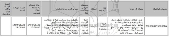 خرید خدمات مشاوره تکمیل و بروز رسانی تهیه و جانمایی نقشه مناطق بافت مسکونی روستایی(روستاهای واقع در سطح استان کرمان رفسنجان -انار شهربابک -سیرجان-بافت